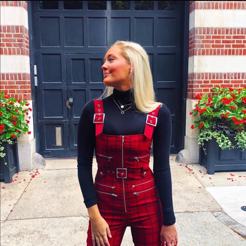 WeWoreWhat Moto Overalls in Red Plaid - Picture 9 of 16